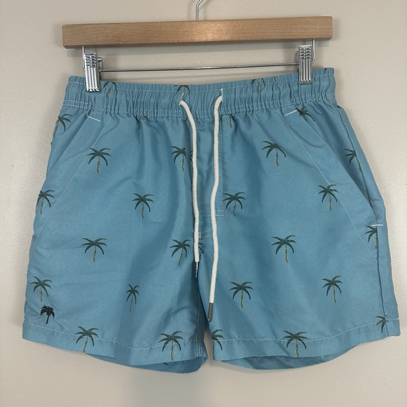 OAS Swim Trunks Mens S Palm Tree Blue Lined Beach Resort Drawstring Adult Sweden - Picture 1 of 6